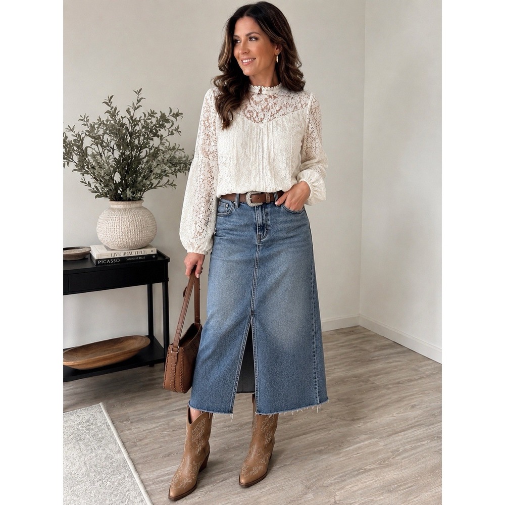 WHBM Ivory Boho Romantic‎ Victorian Lace Eyelet Cottagecore Feminine Top 10